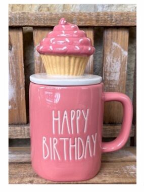 NEW Rae Dunn Happy Birthday Mug With Cupcake Topper Lid